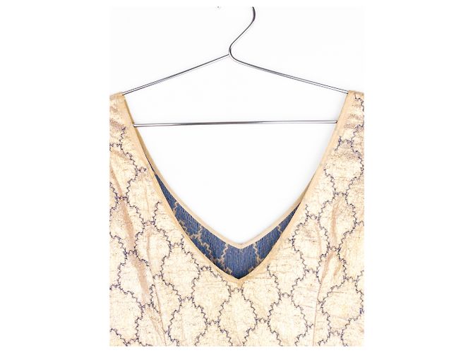 Conjunto de top de brocado de seda dourada e saia midi Prada SS02 Dourado - vista 8