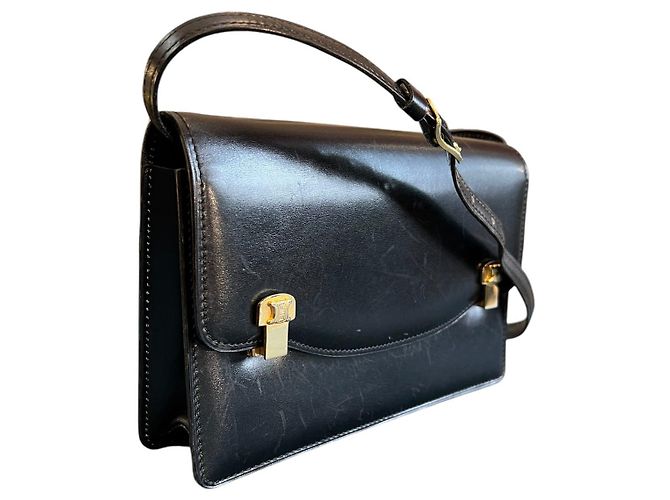 Borsa a tracolla Céline Triomphe in pelle di vitello nera lucida - vista 2
