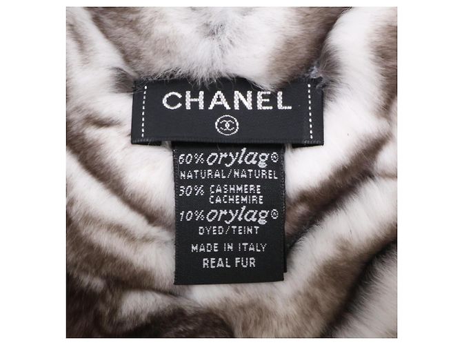 Chanel Orylag x Kaschmir Echtfellschal Schwarz Weiß - Ansicht 8