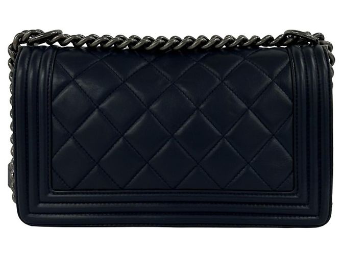 Borsa a spalla in pelle con catena Chanel Boy Coco Mark Blu navy - vista 3
