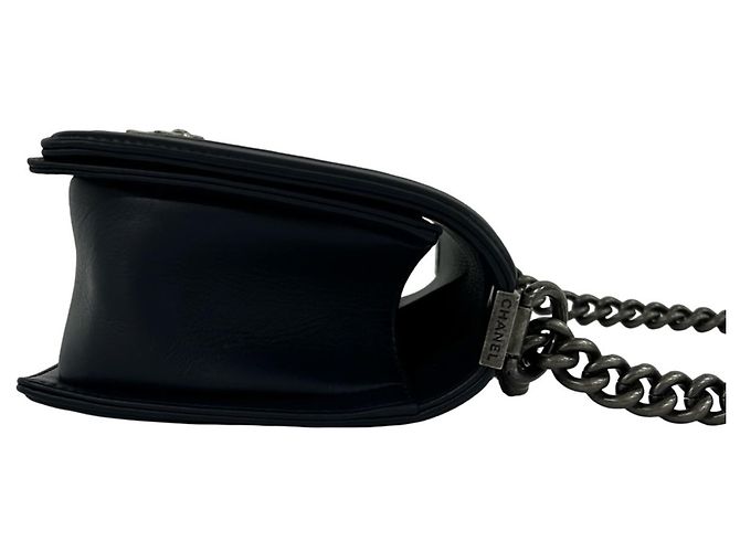 Borsa a spalla in pelle con catena Chanel Boy Coco Mark Blu navy - vista 6
