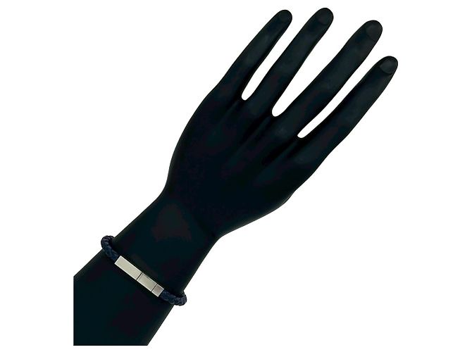 Bracciale in pelle Intrecciato Bottega Veneta Argento Blu navy - vista 2