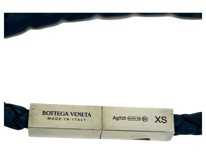 Bracciale in pelle Intrecciato Bottega Veneta Argento Blu navy - vista 3