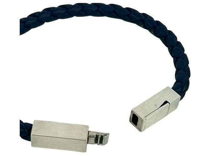 Bracciale in pelle Intrecciato Bottega Veneta Argento Blu navy - vista 4