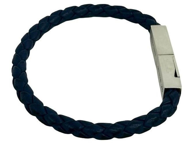 Bracciale in pelle Intrecciato Bottega Veneta Argento Blu navy - vista 6