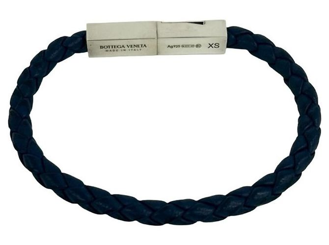 Bracciale in pelle Intrecciato Bottega Veneta Argento Blu navy - vista 7