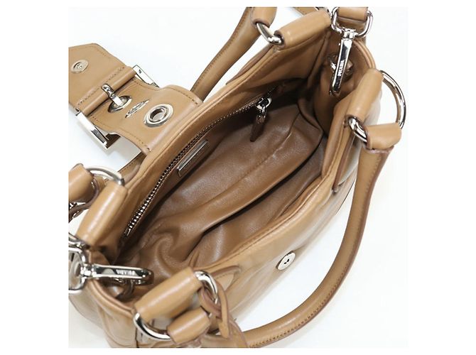 Borsa a mano in pelle nappa marrone Prada - vista 3