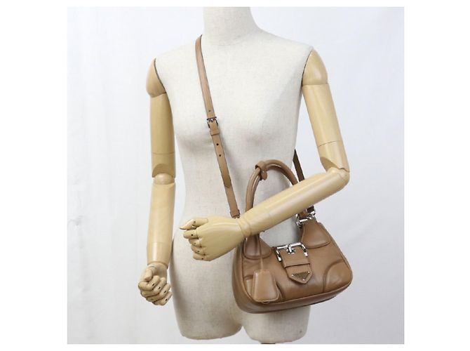Borsa a mano in pelle nappa marrone Prada - vista 7