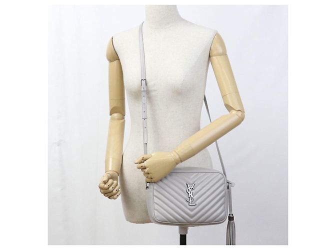Borsa a tracolla in pelle grigia Saint Laurent Marrone - vista 12