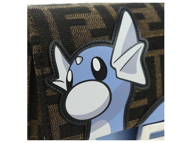 FENDI Zucca Tela Miniryu FRGMT x POKMON Mamma Baguette Nero Auth 167247SM Marrone - vista 17