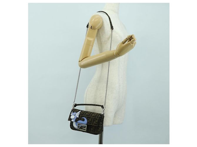 FENDI Zucca Tela Miniryu FRGMT x POKMON Mamma Baguette Nero Auth 167247SM Marrone - vista 29