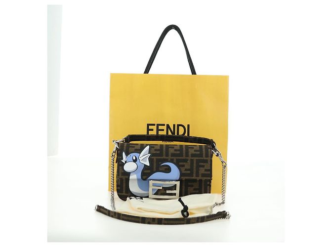 FENDI Zucca Tela Miniryu FRGMT x POKMON Mamma Baguette Nero Auth 167247SM Marrone - vista 30