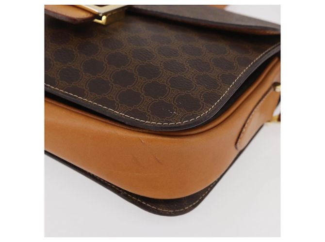 Céline Borsa in tela Macadam Celine con motivo carrozza in PVC pelle marrone oro Auth 177443A - vista 11