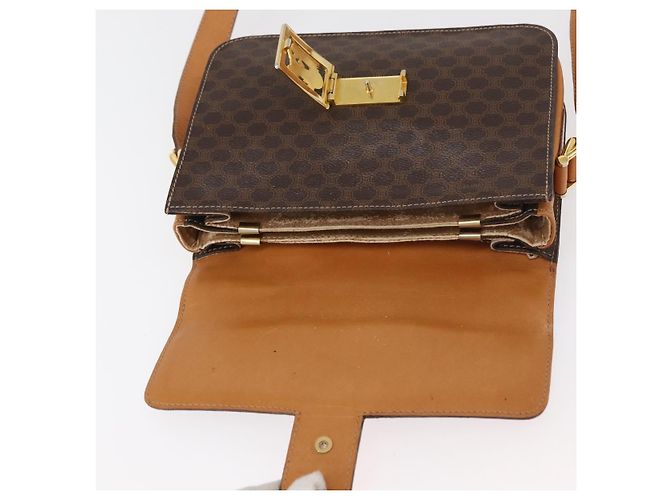 Céline Borsa in tela Macadam Celine con motivo carrozza in PVC pelle marrone oro Auth 177443A - vista 15