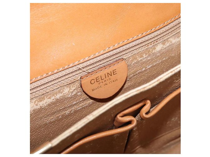 Céline Borsa in tela Macadam Celine con motivo carrozza in PVC pelle marrone oro Auth 177443A - vista 16