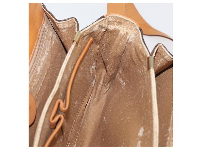 Céline Borsa in tela Macadam Celine con motivo carrozza in PVC pelle marrone oro Auth 177443A - vista 18