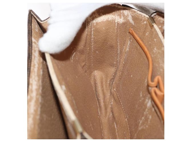 Céline Borsa in tela Macadam Celine con motivo carrozza in PVC pelle marrone oro Auth 177443A - vista 19