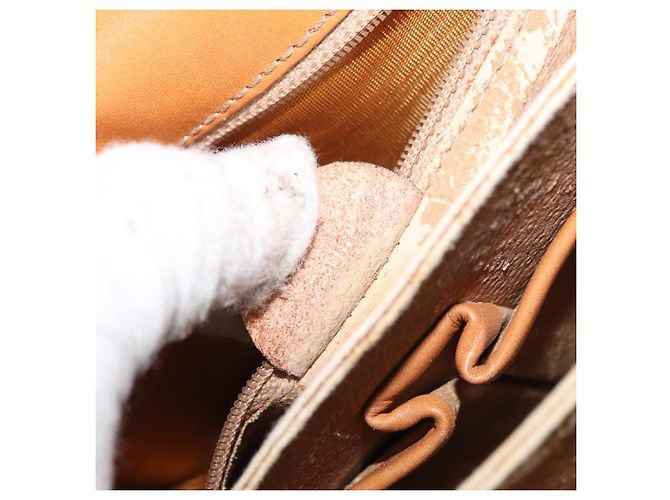 Céline Borsa in tela Macadam Celine con motivo carrozza in PVC pelle marrone oro Auth 177443A - vista 24