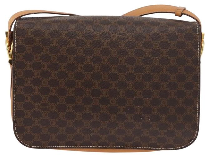Céline Borsa in tela Macadam Celine con motivo carrozza in PVC pelle marrone oro Auth 177443A - vista 3