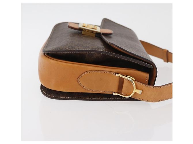 Céline Borsa in tela Macadam Celine con motivo carrozza in PVC pelle marrone oro Auth 177443A - vista 4