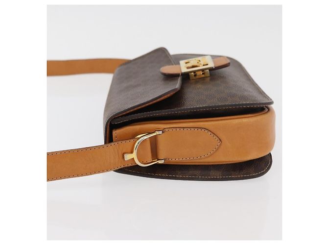 Céline Borsa in tela Macadam Celine con motivo carrozza in PVC pelle marrone oro Auth 177443A - vista 5