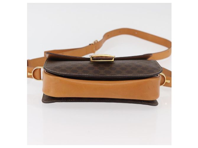 Céline Borsa in tela Macadam Celine con motivo carrozza in PVC pelle marrone oro Auth 177443A - vista 9
