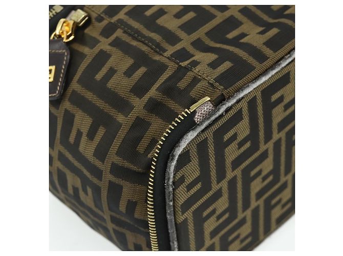 FENDI Borsa Vanity in Tela Zucca Marrone Nera Auth 176697 Nero - vista 13