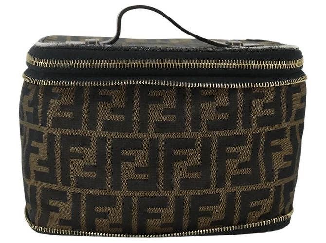 FENDI Borsa Vanity in Tela Zucca Marrone Nera Auth 176697 Nero - vista 2