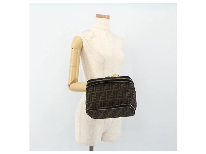 FENDI Borsa Vanity in Tela Zucca Marrone Nera Auth 176697 Nero - vista 21