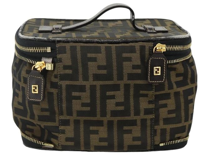 FENDI Borsa Vanity in Tela Zucca Marrone Nera Auth 176697 Nero - vista 3