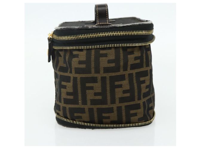 FENDI Borsa Vanity in Tela Zucca Marrone Nera Auth 176697 Nero - vista 4