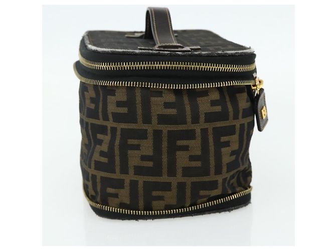 FENDI Borsa Vanity in Tela Zucca Marrone Nera Auth 176697 Nero - vista 5