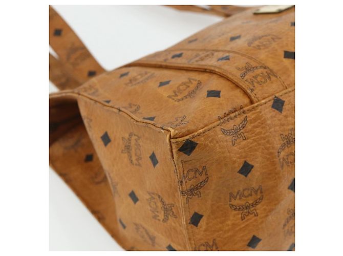 MCM Vicetos Logogram Tote Bag PVC Leather Brown Gold Auth BA12272 Golden - view 11