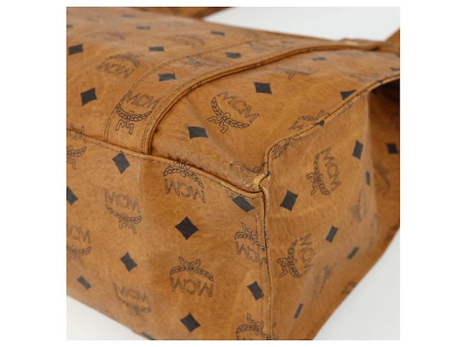 MCM Vicetos Logogram Tote Bag PVC Leather Brown Gold Auth BA12272 Golden - view 12