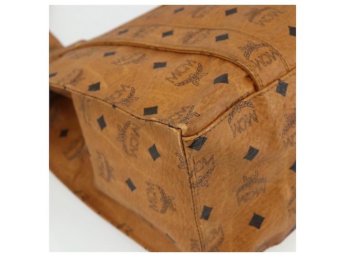 MCM Vicetos Logogram Tote Bag PVC Leather Brown Gold Auth BA12272 Golden - view 13