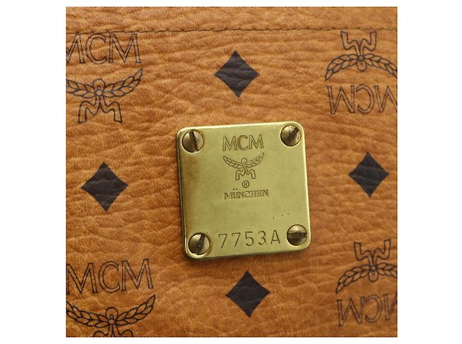 MCM Vicetos Logogram Tote Bag PVC Leather Brown Gold Auth BA12272 Golden - view 15