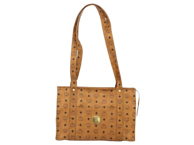 MCM Vicetos Logogram Tote Bag PVC Leather Brown Gold Auth BA12272 Golden - view 2