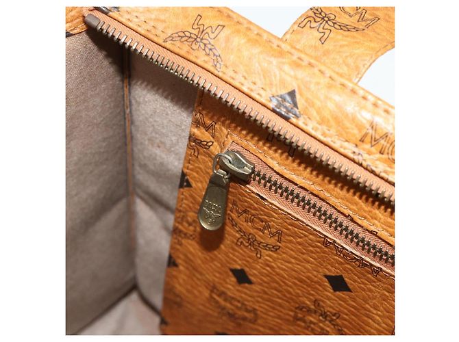 MCM Vicetos Logogram Tote Bag PVC Leather Brown Gold Auth BA12272 Golden - view 20