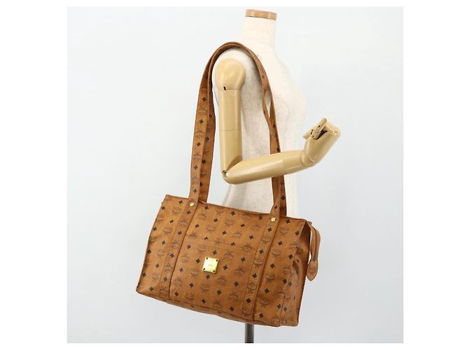 MCM Vicetos Logogram Tote Bag PVC Leather Brown Gold Auth BA12272 Golden - view 22