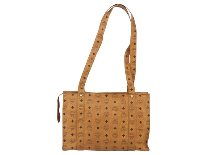 MCM Vicetos Logogram Tote Bag PVC Leather Brown Gold Auth BA12272 Golden - view 3