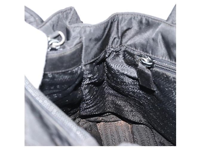 PRADA Borsa a mano in nylon nero argento Auth bs34479 - vista 20
