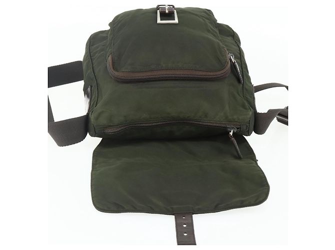 PRADA Schultertasche Nylon Khaki Silber Authentisch bs34648 - vista 19