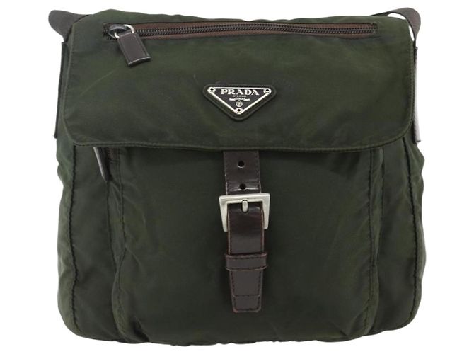 PRADA Schultertasche Nylon Khaki Silber Authentisch bs34648 - vista 2