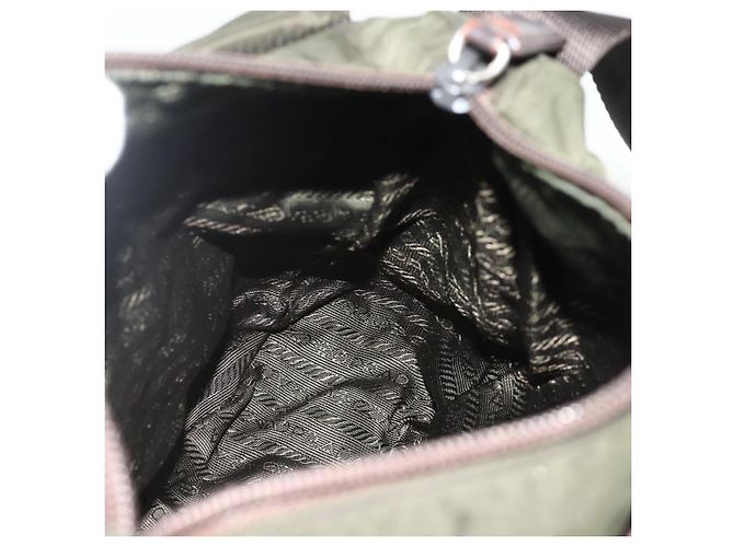 PRADA Schultertasche Nylon Khaki Silber Authentisch bs34648 - vista 24