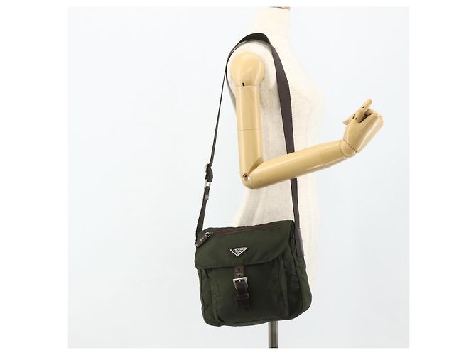 PRADA Schultertasche Nylon Khaki Silber Authentisch bs34648 - vista 31