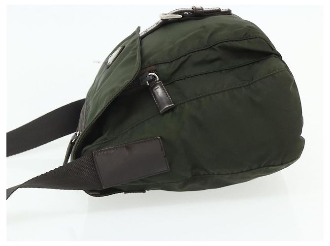 PRADA Schultertasche Nylon Khaki Silber Authentisch bs34648 - vista 4