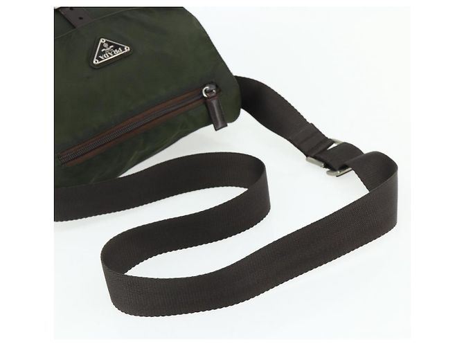PRADA Schultertasche Nylon Khaki Silber Authentisch bs34648 - vista 7