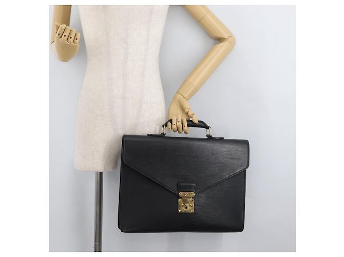 LOUIS VUITTON Pasta de Negócios Epi Preta M54422 LV Auth BA12072 Preto - vista 27