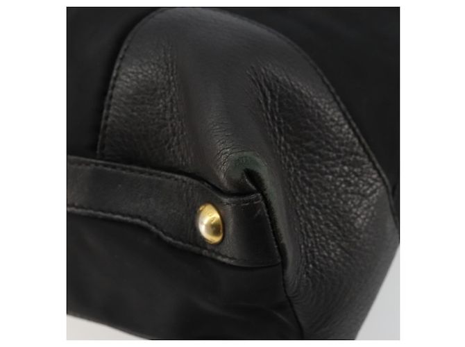 Borsa Tote PRADA in nylon e pelle nera dorata Auth am11435 Nero D'oro - vista 15