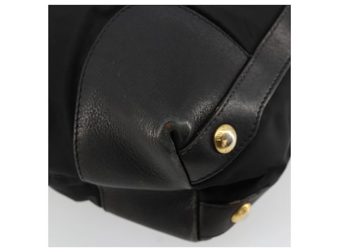 Borsa Tote PRADA in nylon e pelle nera dorata Auth am11435 Nero D'oro - vista 16